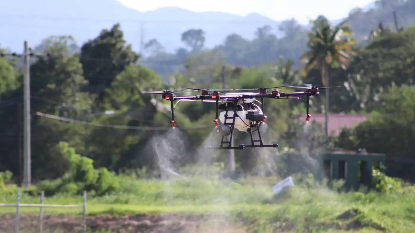 Fungicide spraying by drone in India
